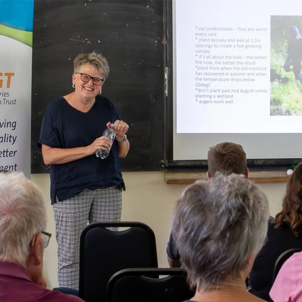 Marie Taylor Founder of Plant Hawke's Bay giving a talk to an audience