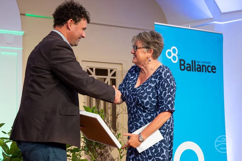 Marie Taylor accepting award at the 2026 East Coast Ballance Farm Environment Awards.